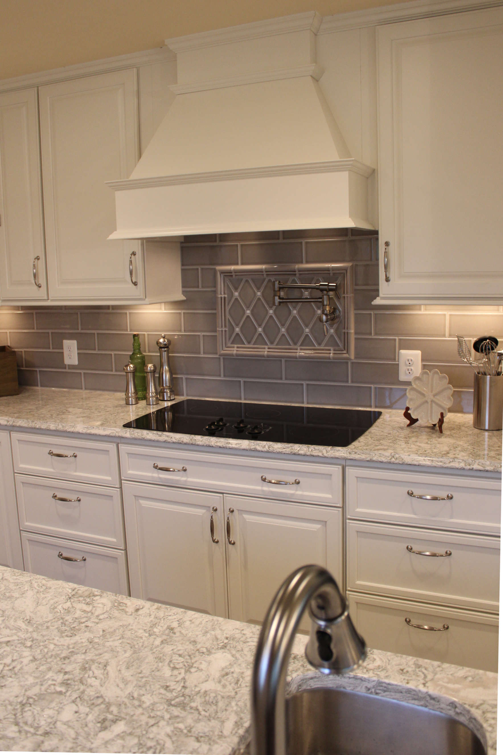 fieldstone cabinetry berwyn cambria brushed nickel moen